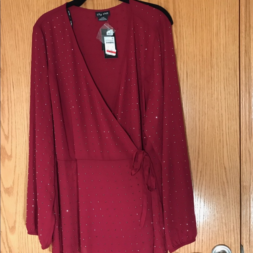 City Chic size 18 dark red silver studded wrap top